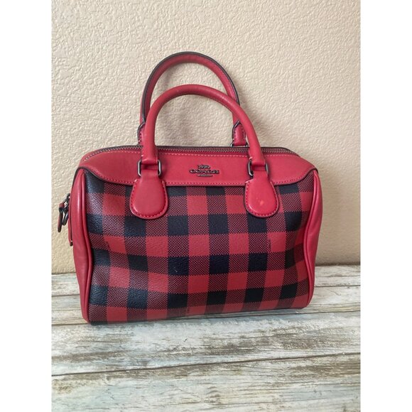 Coach Mini Bennett Satchel F38948 – Red Black Buffalo Plaid – Crossbody Bag - Picture 2 of 16